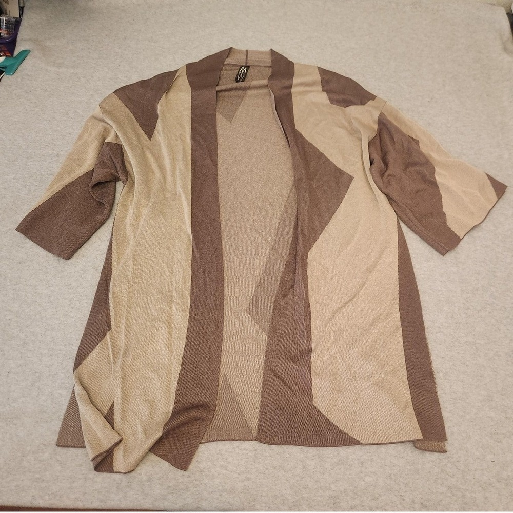 MarlaWynne Cardigan Sweater Womens Medium Brown Beige‎ Open Front Colorblock